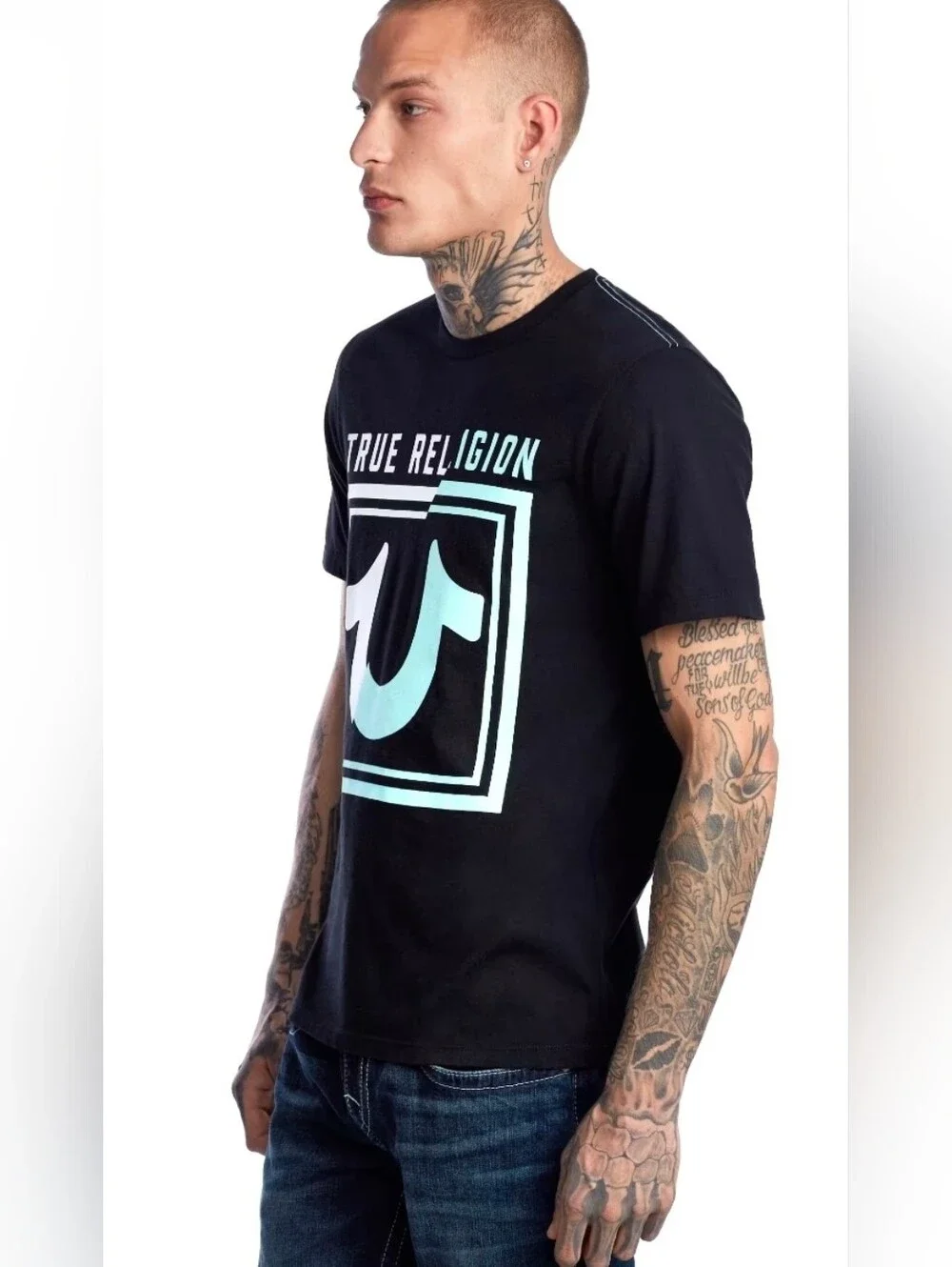 True Religion Essential Y2K Logo | Black Short Sleeve Tee | Mens SizeXL